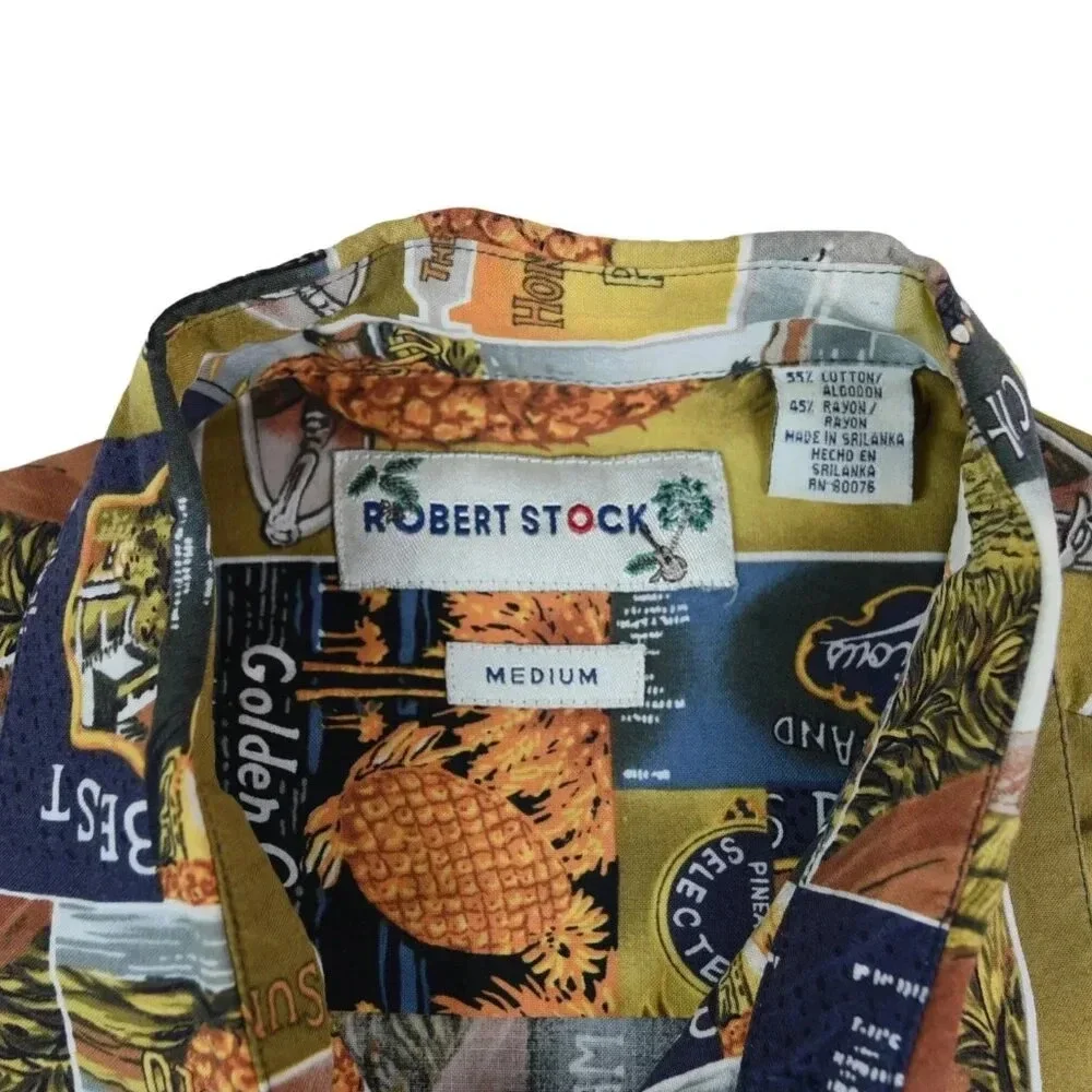 Robert Stock | Collectible Pineapple Propaganda Size Medium Flowy Hawaiian Shirt - Picture 4 of 6